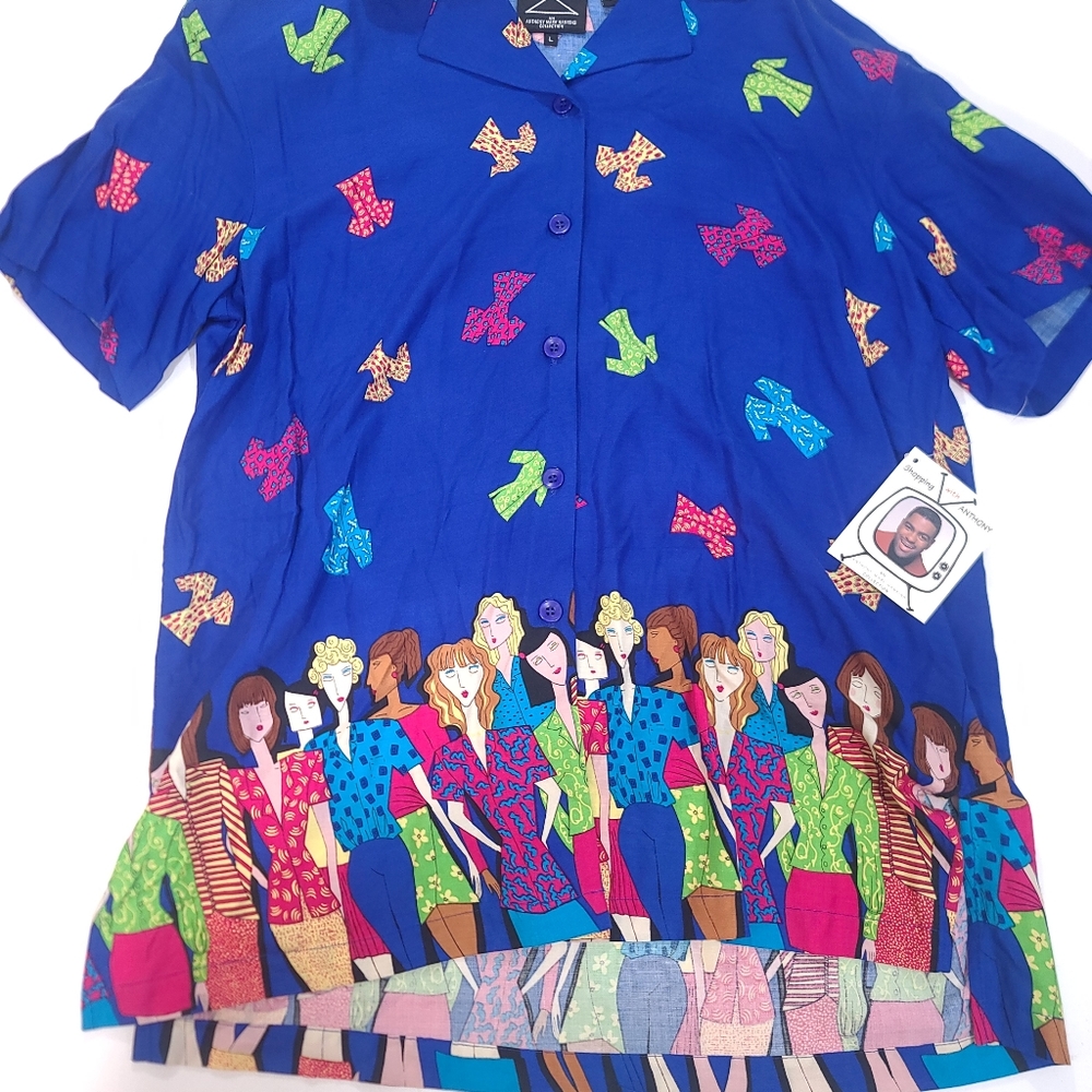 Vintage 90s Shopping With Anthony Short Sleeve Button Up Shirt W/ Shoulder Pads